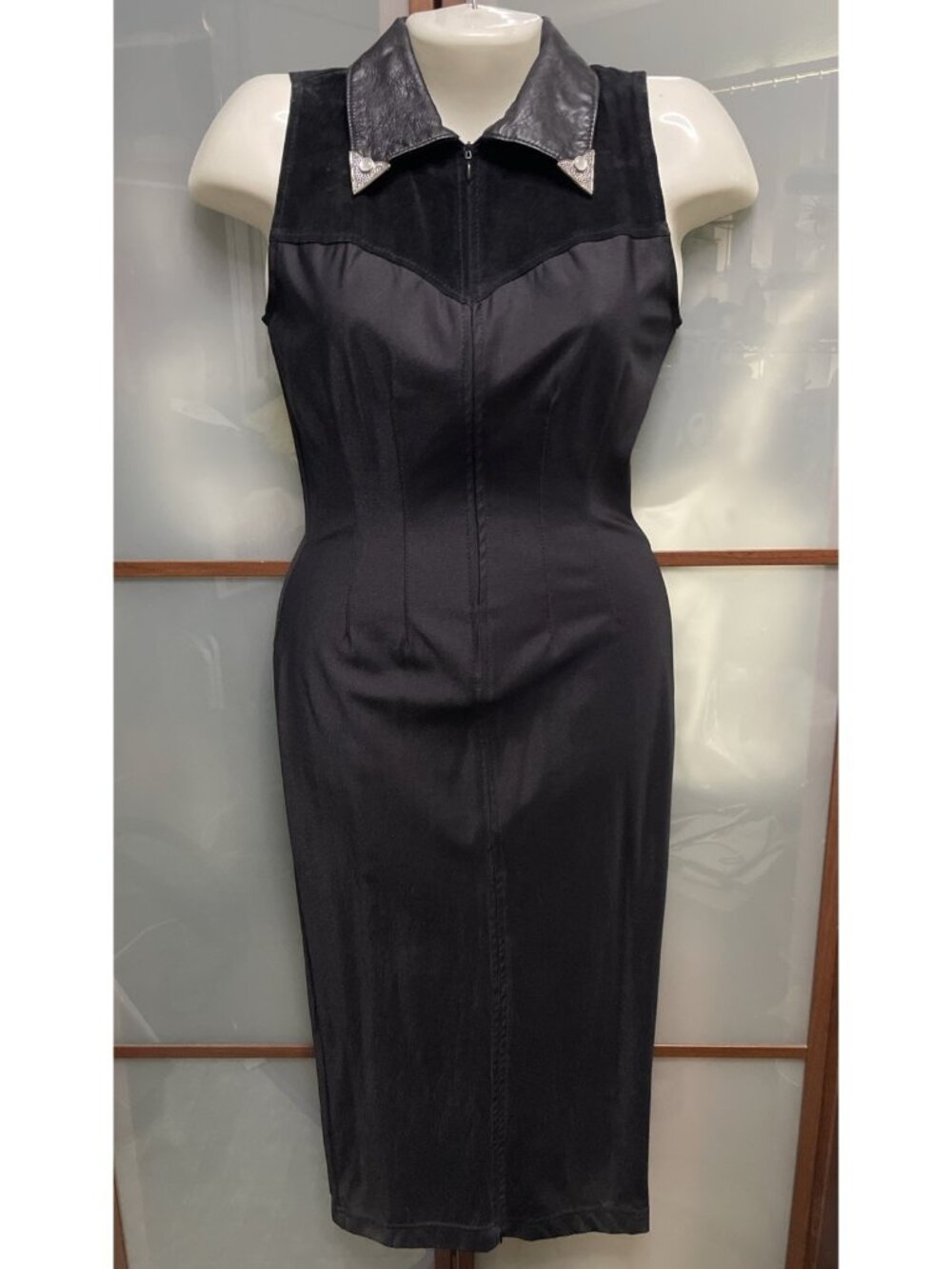 Wild West By Marcello Vintage 80 Black Western Bodycon Dress Leather Indiesleeze